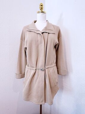 Belford Long Cardigan Tan Drawstring Waist 100% Cotton Women's Size Medium